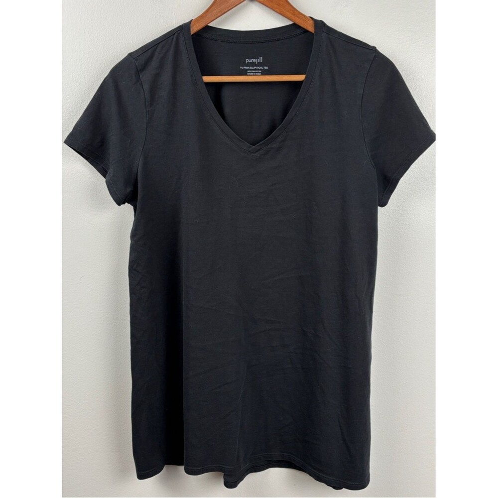 J. Jill PureJill Black V-Neck Short Sleeve Tee elliptical Small Pima cotton cap